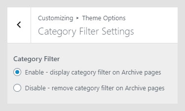 Andara WordPress theme documentation - Category Filter Settings