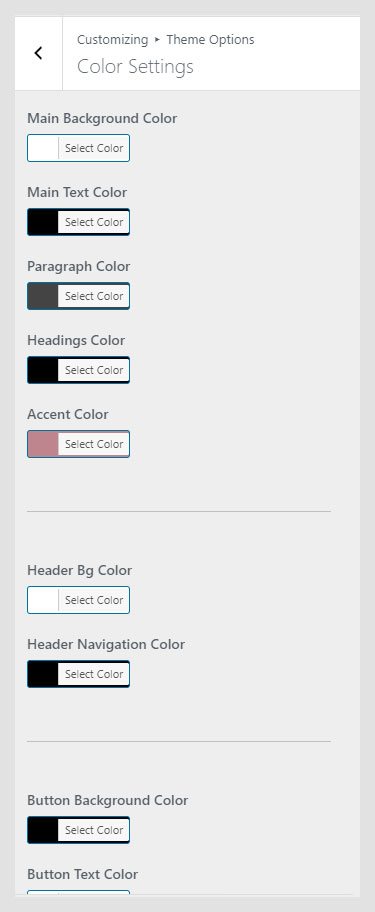 Andara WordPress theme documentation - Color Settings