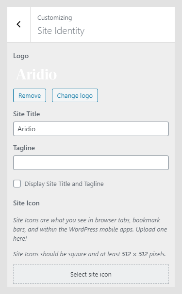 Aridio WordPress theme documentation - Site Identity