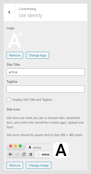 Artina WordPress theme documentation - Site Identity