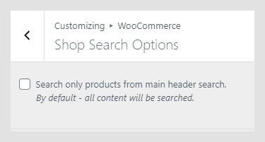 Shop Search Options