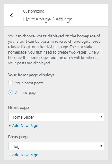 Mosaico WordPress theme documentation - Homepage Settings