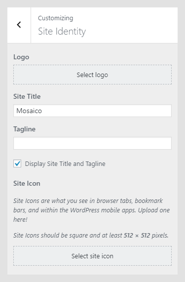 Mosaico WordPress theme documentation - Site Identity