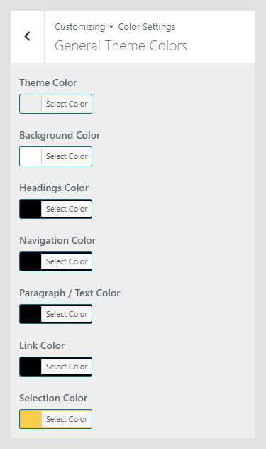 Branco WordPress theme documentation - General Theme Colors