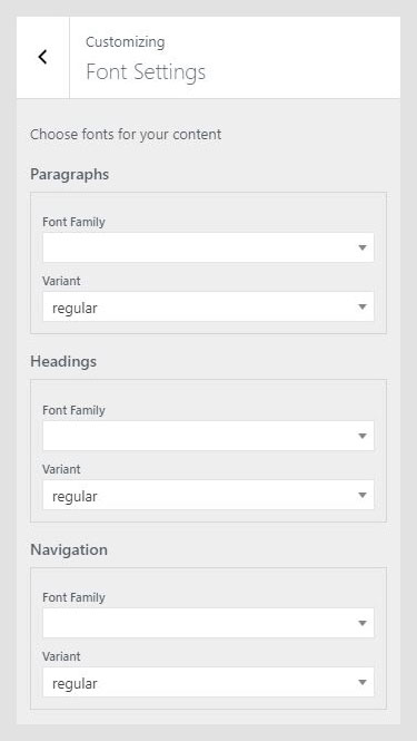 Branco WordPress theme documentation - Font Settings