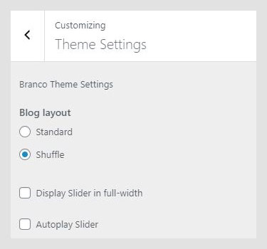 Branco WordPress theme documentation - Theme Settings