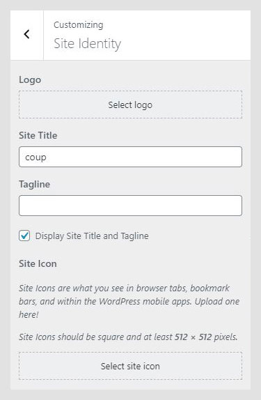 Coup WordPress theme documentation - Site Identity