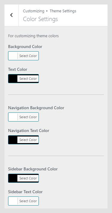Frequency WordPress theme documentation - Color Settings