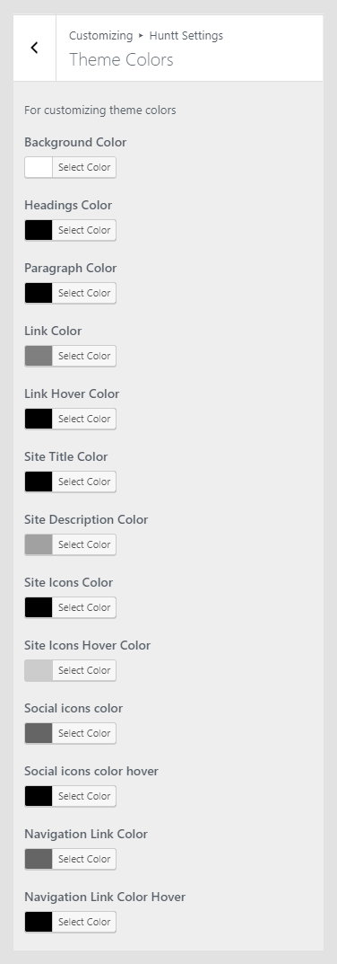 Huntt WordPress theme documentation - Theme Colors