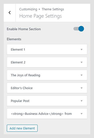 Stile WordPress theme documentation - Home Page Settings