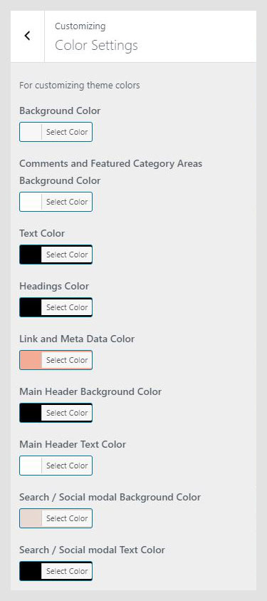 Reinform WordPress theme documentation - Color Settings