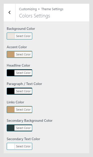 Repasto WordPress theme documentation - Colors Settings