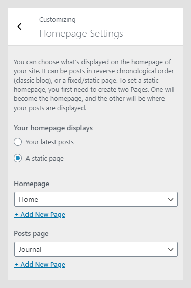 Repasto WordPress theme documentation - Homepage Settings