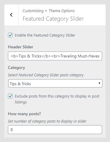 Ruta WordPress theme documentation - Featured Category Slider