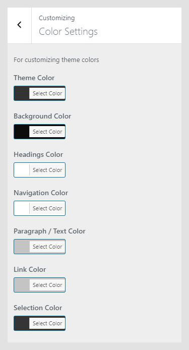 Scenery WordPress theme documentation - Color Settings