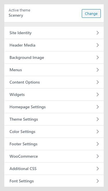 Scenery WordPress theme documentation - Customization