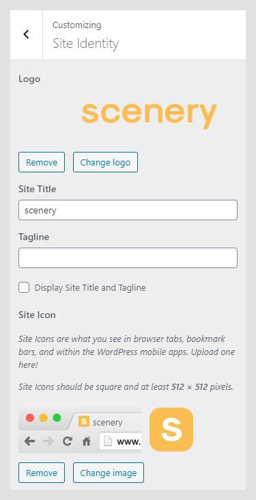 Scenery WordPress theme documentation - Site Identity