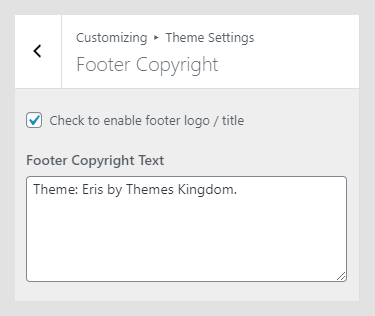 Eris WordPress theme documentation - Footer Copyright