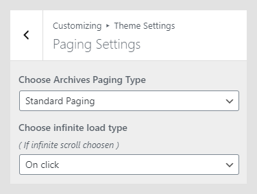 Eris WordPress theme documentation - Paging Settings