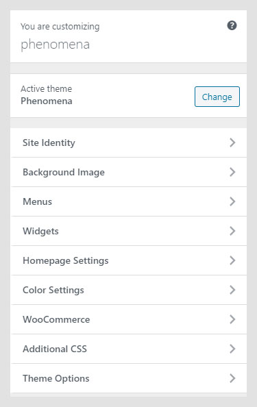 Phenomena WordPress theme documentation - Customization