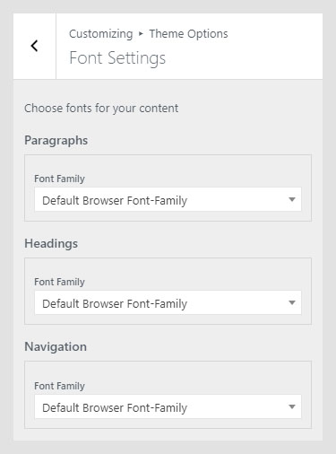 Phenomena WordPress theme documentation - Font Settings