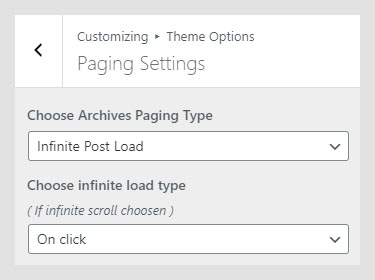 Phenomena WordPress theme documentation - Paging Settings