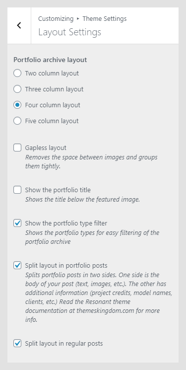 Oculus WordPress theme documentation - Layout Settings