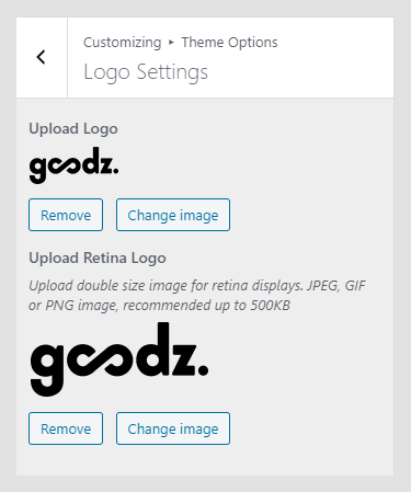 Goodz WordPress theme documentation - Logo Settings