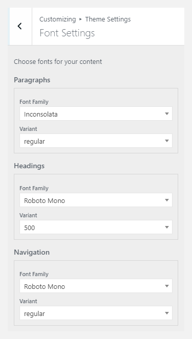 Aparato WordPress theme documentation - Font Settings
