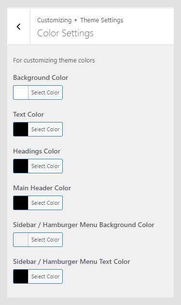 Infigo WordPress theme documentation - Color Settings