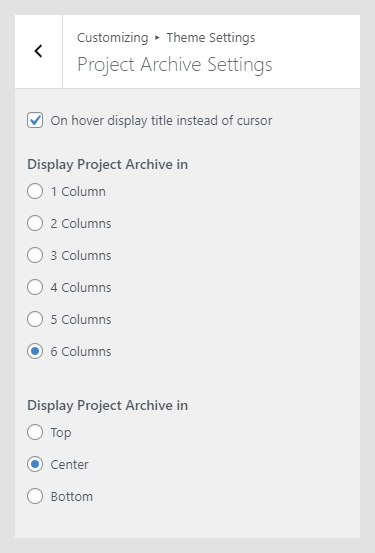 Clarita WordPress theme documentation - Project Archive Settings