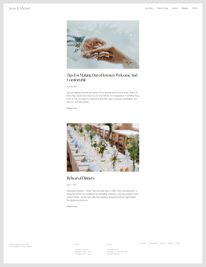 Nuptia WordPress theme documentation - Journal page