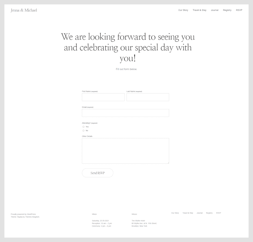 Nuptia WordPress theme documentation - RSVP