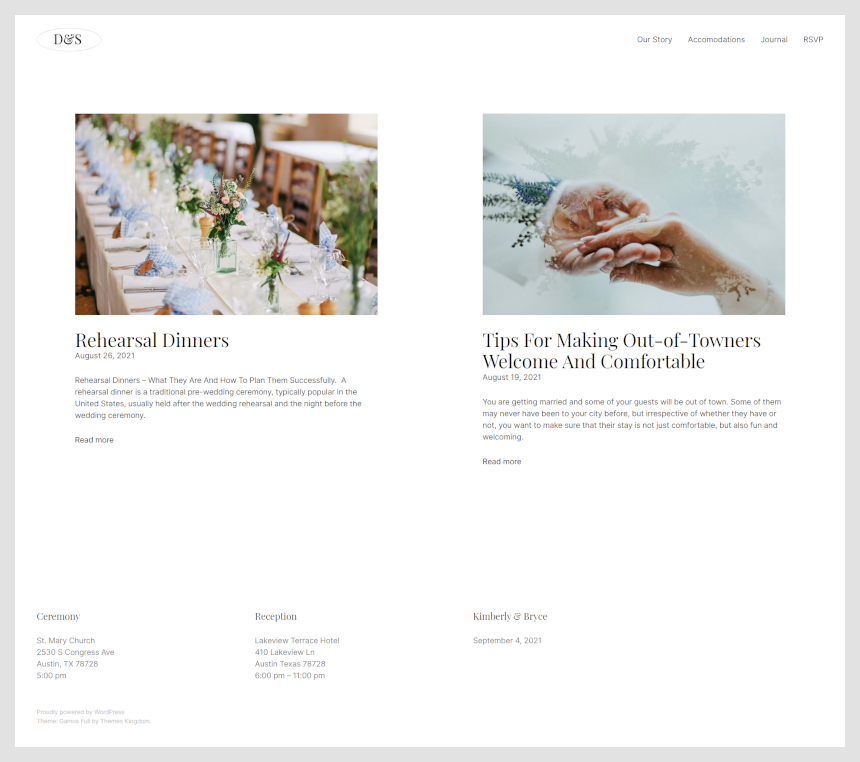 Gamos WordPress theme documentation - Journal page