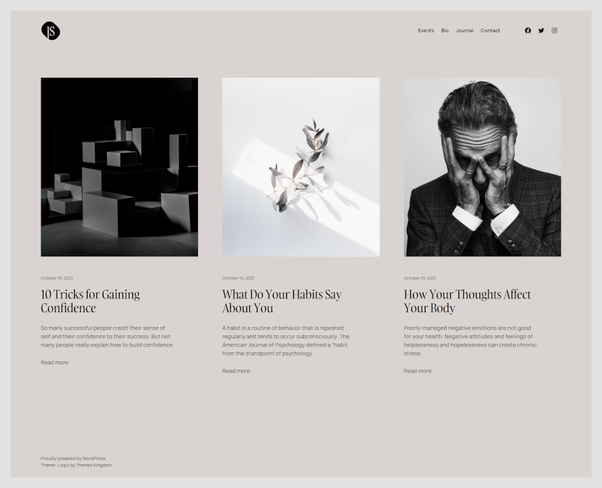 Loqui WordPress theme documentation - Journal page